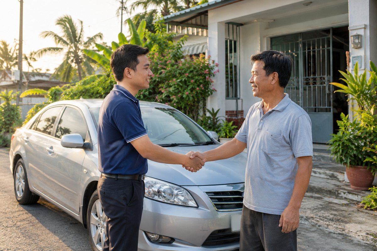 Chủ xe bắt tay người mua sau khi chốt giá bán xe cũ